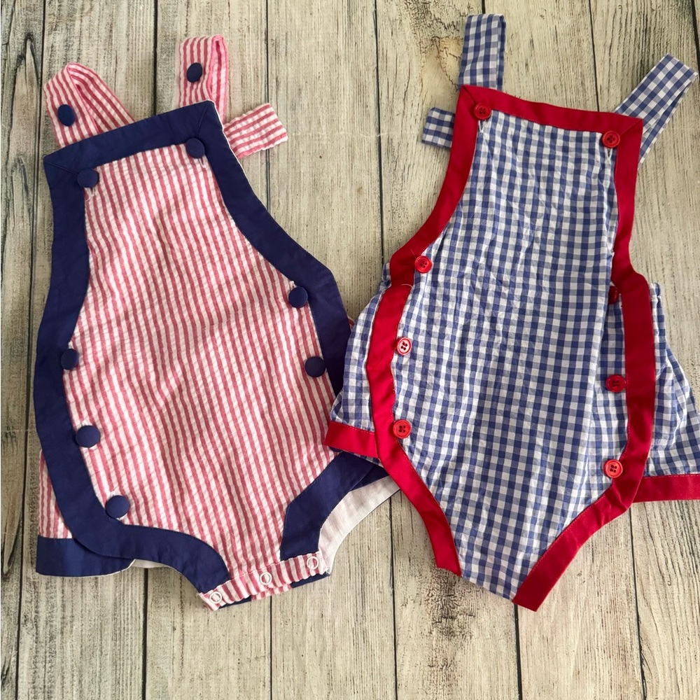 Striped and Checkered Baby sunsuits
